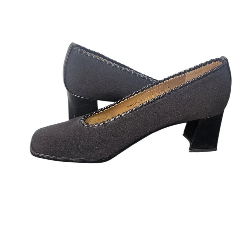 Stuart Weitzman Black Fabric Block Heel Pumps Classic Shoes‎ Size 7.5 M